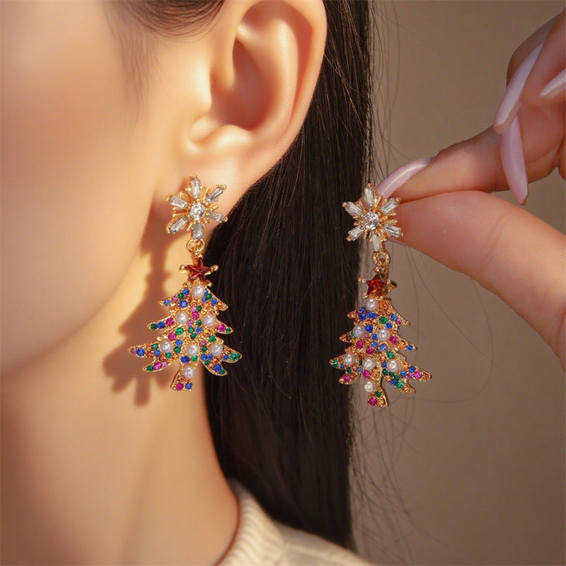 Wholesale Diamond Christmas tree bell Christmas earrings